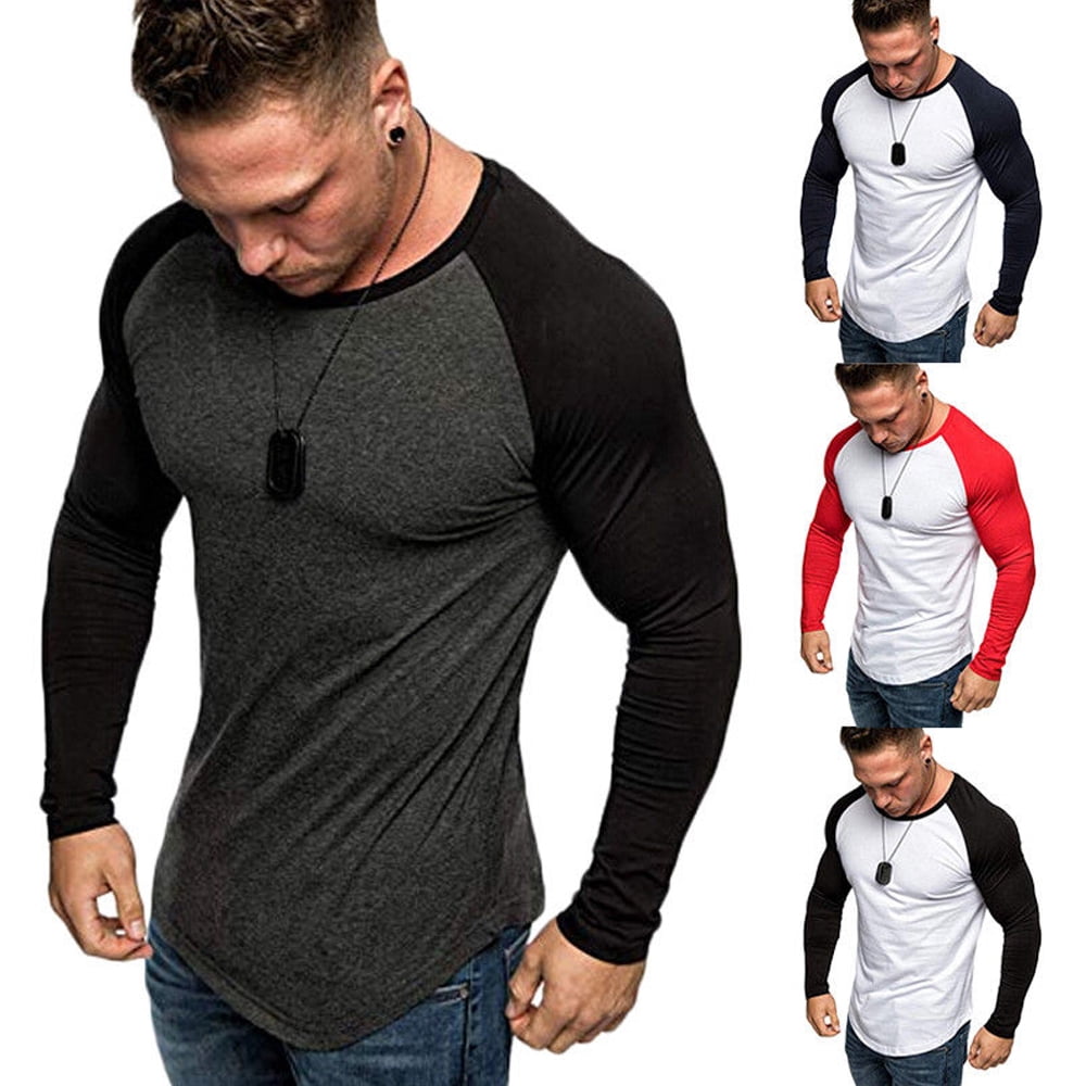 FOCUSNORM - Fashion Men Slim Fit V Neck Long Sleeve Muscle Tee T-shirts ...