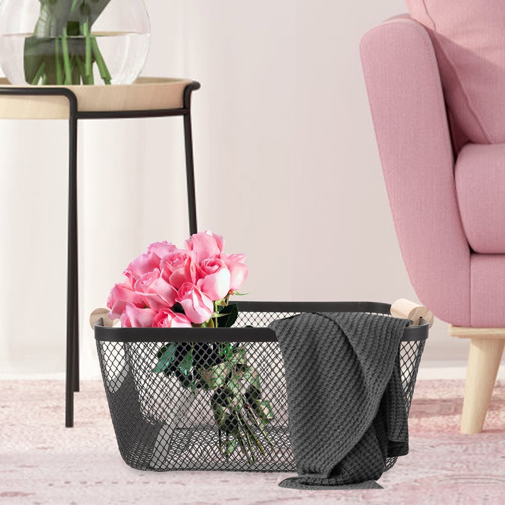 OFFIGAM Mesh Wire Basket for Storage Black Rectangular Basket Organizer for Kitchen Bathroom Home 1Pack