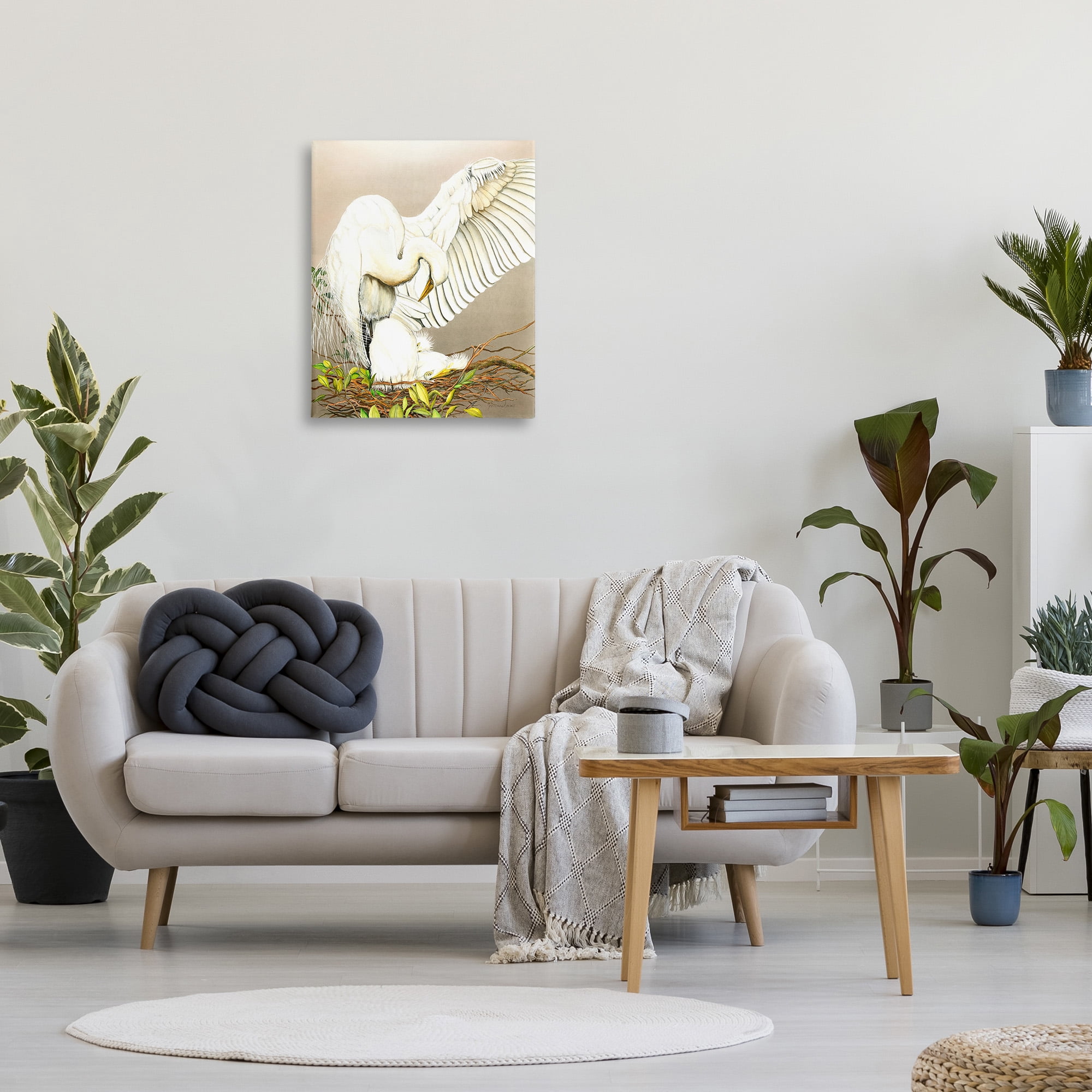 Stupell Industries White Bird & Nest Animals & Insects Painting Gallery Wrapped Canvas Art Print Wall Art, 24 x 30