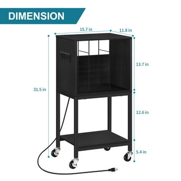 RECORD PLAYER STAND WITH CHARGING STATION TURNTABLE STAND WITH LOCKER 3 TIER END TABLE Holds up to 40 albums Vinyl record stand Living room Black