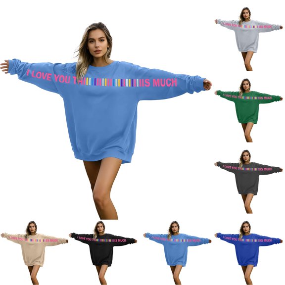 mihongmao Valentine's Day Womens Hoodie Women's Long-Sleeved Hoodless Pullover Casual Printed Sweatshirt Dark Blue 3X