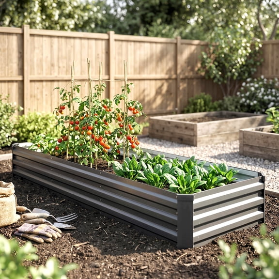 Outsunny 8x2x1ft Galvanized Raised Garden Bed Kit, Large Outdoor Metal Elevated Planter Box with Safety Edging for Flowers, Vegetables, Dark Gray