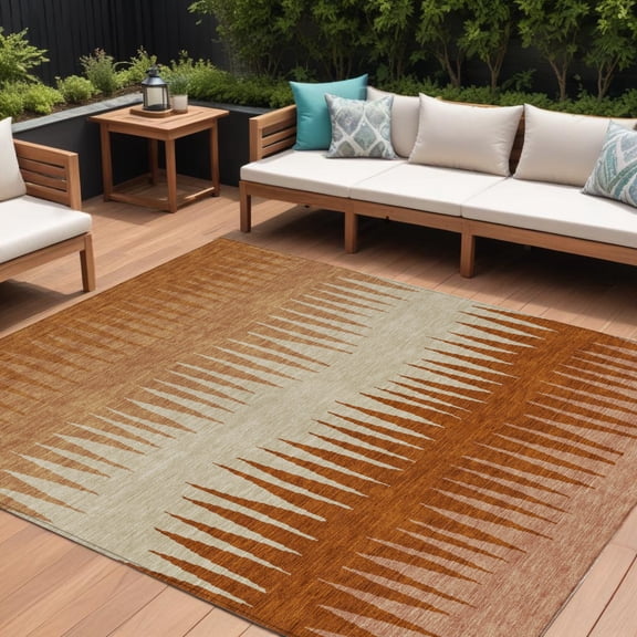 HomeRoots 592214 10 x 14 ft. Copper, Brown & Beige Striped Washable Indoor & Outdoor Rectangle Area Rug