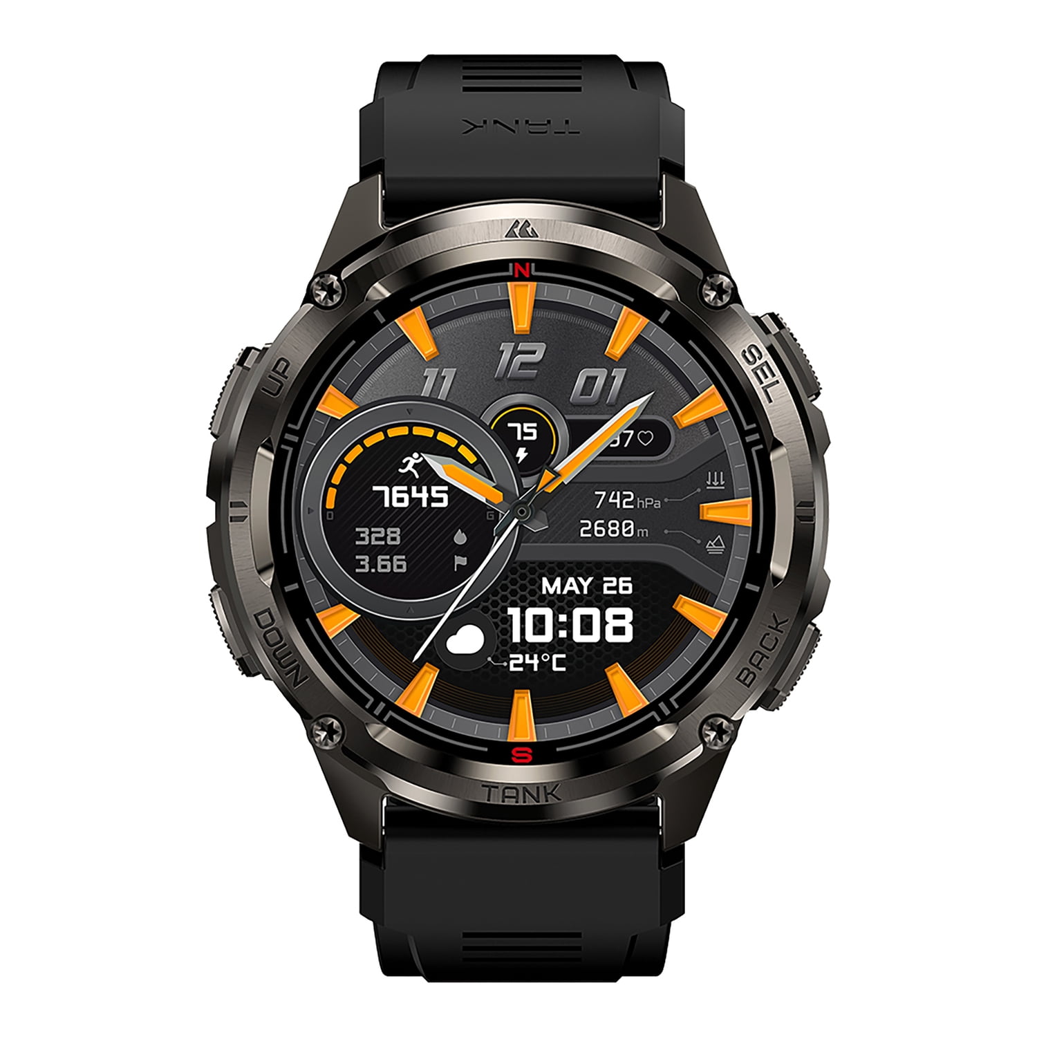 KOSPET TANK T3 Ultra 2 1.43-In. AMOLED GPS Smartwatch with Silicone Band (Black), P-TU001-B