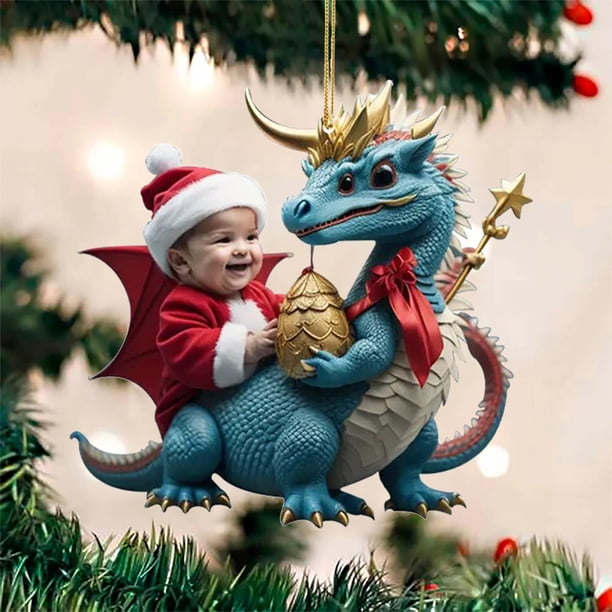 Adornos colgantes de dragón realistas de Navidad, colgantes de dragón bebé para árbol de Navidad