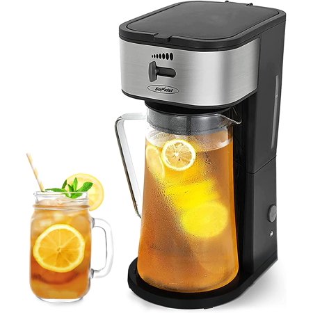 

Sunvivi 3 Quart Iced Tea Maker with Glass Pitcher Ice Tea Maker with Infusion Pitcher for Hot/Cold Water Iced Coffee Maker for Ground Coffee with Strength Selector Stainless Steel，Black