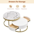 thumbnail image 6 of EUROCO 31.5" Round Nesting Coffee Table with 2 Drawers,Gold Metal Frame,White, 6 of 7