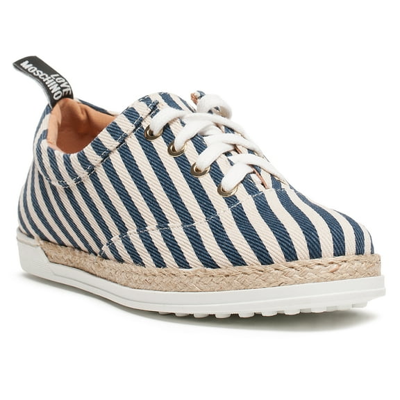Love Moschino Blue/White Striped Lace Up Espadrilles-6 for Womens