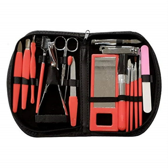 Red 19 Piece Manicure Set with Case Stainless Steel Pedicure Nail Clippers