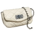 thumbnail image 4 of Bolso de mano elegante de color beige para mujer con cierre a presión y diseño de cuadros de diamantes acolchados, 4 of 8