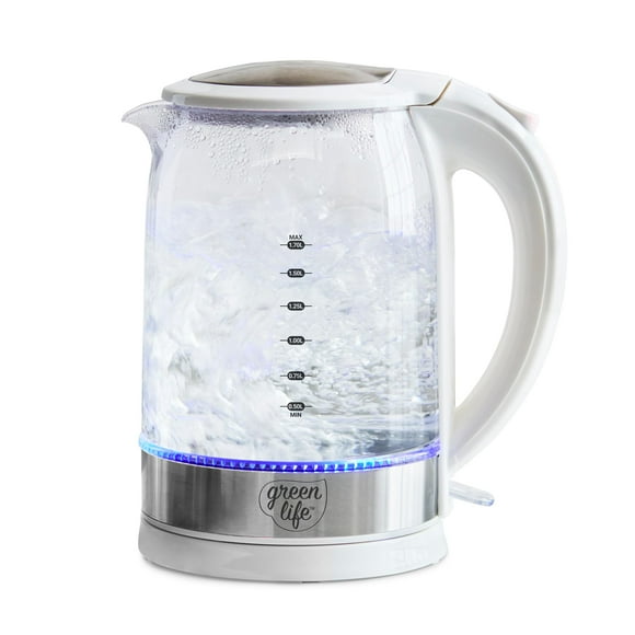 Hervidor eléctrico GreenLife de cristal de 1,7 L con caño filtrado, color blanco