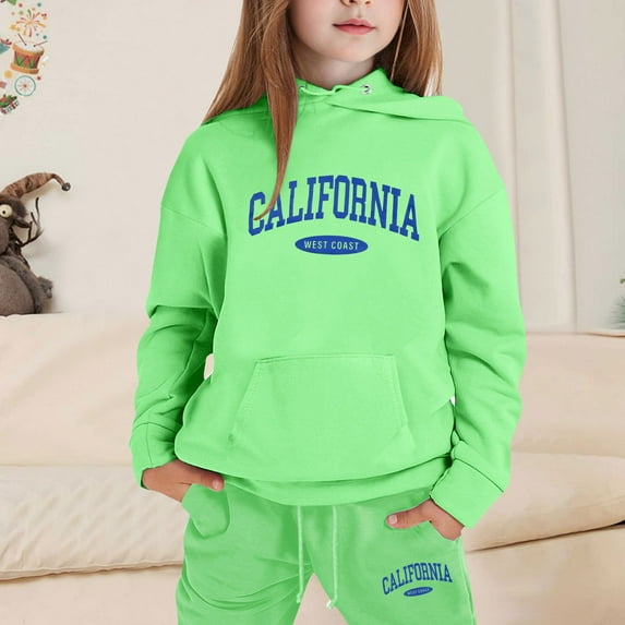 SUXIAN Fall Outfits Child Toddler Boys Girls Two Sweatsuits City Name Print Pullover Hoodie and Sweatpants Fashion Tracksuit Set #1_Green 130
