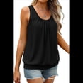 thumbnail image 2 of Camiseta de Tirantes Plisada de Verano para Mujer, Informal, Sin Mangas, con Cuello Redondo, Holgada, Color Negro, Talla XL, 2 of 8