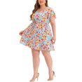 thumbnail image 4 of Agnes Orinda Women's Plus Dresses Floral Drawstring Waist V Neck Dress, 4 of 6