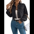 thumbnail image 3 of Chaquetas de de Larga para Mujer, de Algodón, con Solapa y Botones, para Otoño, para Exteriores, Abrigos Lisos de Moda. Negro M, 3 of 10