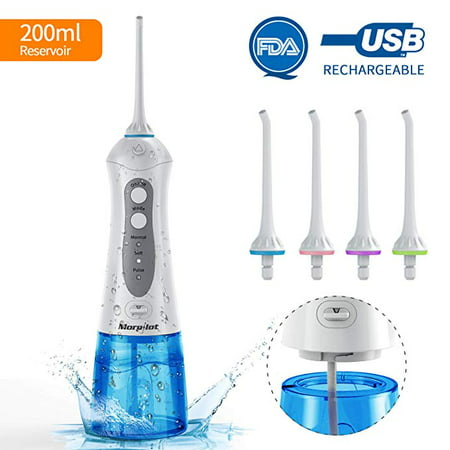 Morpilot Water Flosser for Teeth,Dental Floss with 4 Jet Nozzles and 200ml Reservoir,IPX7 Waterproof USB Rechargeable 3 Water Pressure and FDA