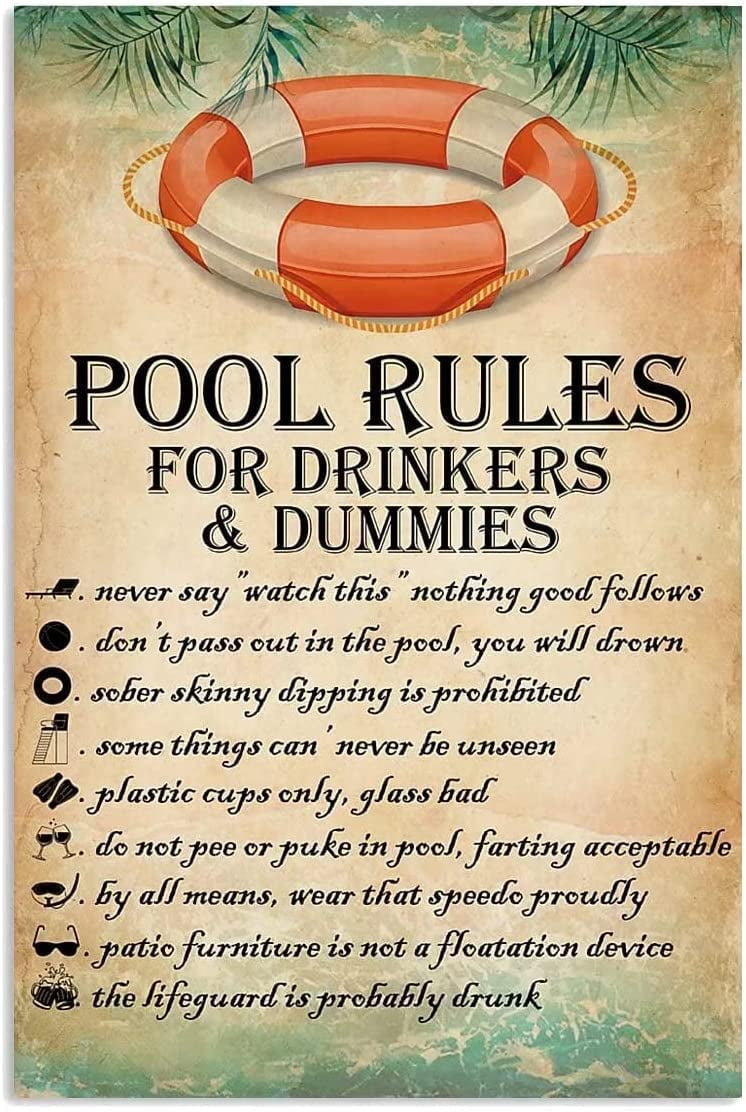 Metal Sign Vintage Pool Rules For Drinkers Dummies Wall Decor Posters