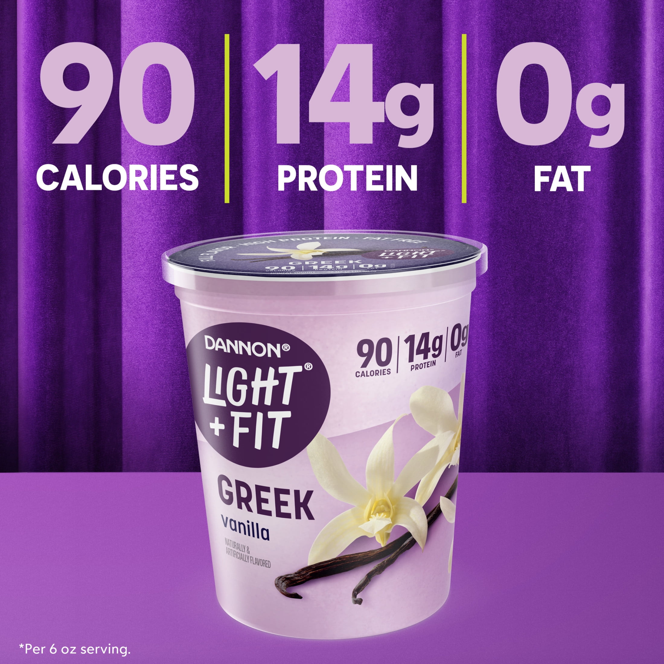 Dannon Light + Fit Vanilla Greek Fat Free Yogurt Tub, Convenient Anytime Snack, 32 oz