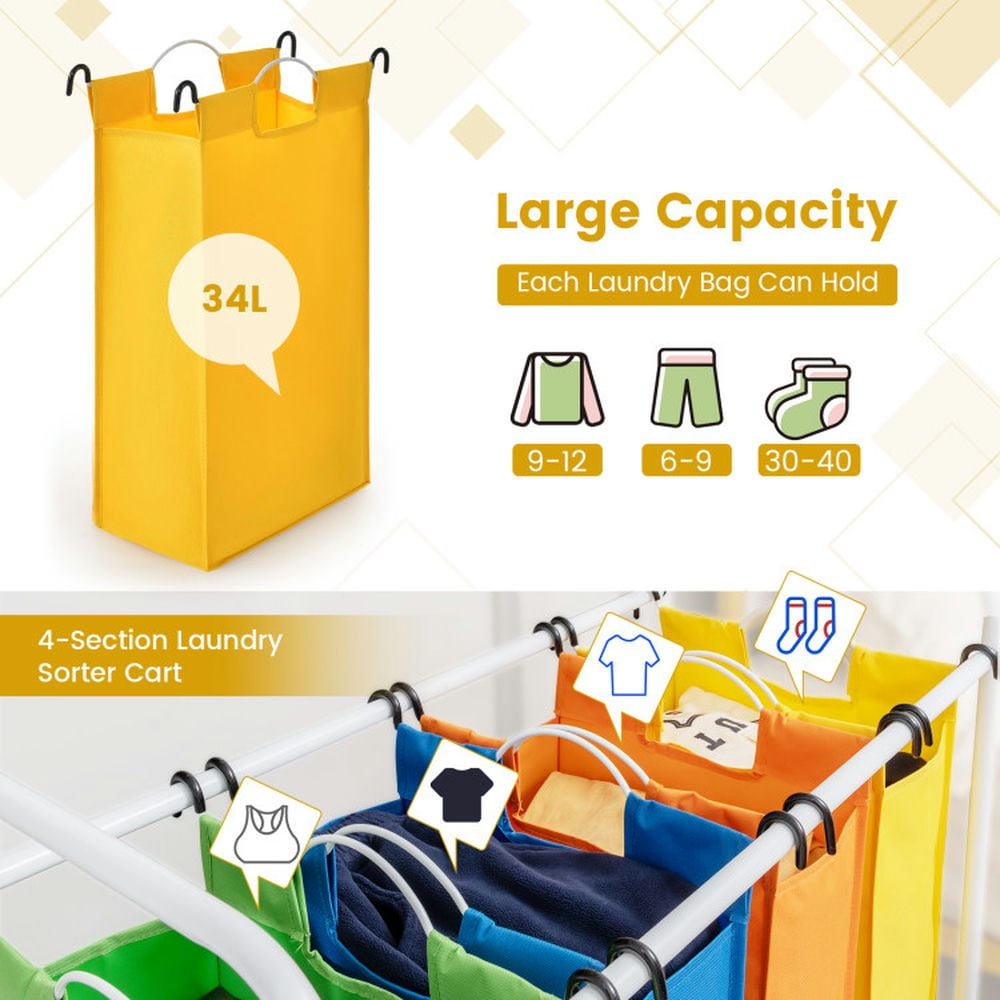 Finihen Laundry Hamper, Laundry Basket, 136L Large Capacity 4-Section Laundry Sorter, for Bathroom, Laundry Room, Multi-color Finihen Laundry Hamper, Laundry Basket, 136L Large Capacity 4-Section Laundry Sorter, for Bathroom, Laundry Room, Multi-color