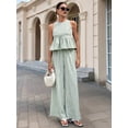 thumbnail image 5 of Women'S 2 Piece Gingham Set Summer Outfits Ruffle Tank Top and Wide Leg Pants Matching Lounge Set Bean Green XL, 5 of 10