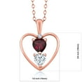 thumbnail image 2 of 18K Rose Gold Plated Silver Red Rhodolite Garnet White Moissanite and White Created Sapphire Pendant Necklace for Women (0.79 Cttw, Gemstone Birthstone, Heart 5MM and 4MM, with 18 inch Silver Chain), 2 of 3