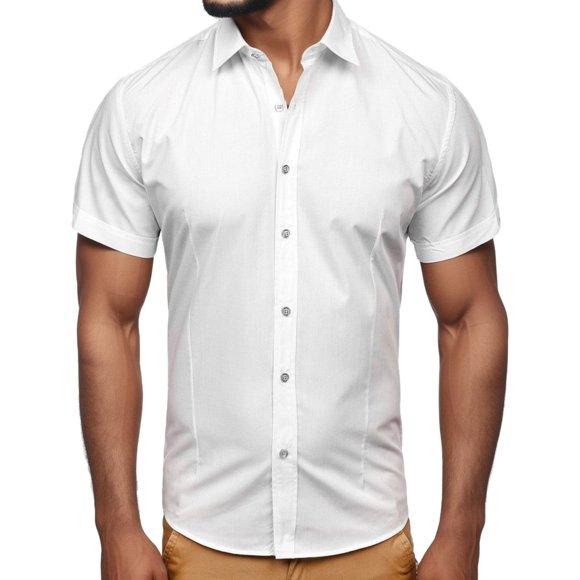Ketyyh-chn99 Mens Shirt 2024 Casual Shirt Summer Button Down Shirts Long Sleeve Band Collar Business Dress Shirt White,L