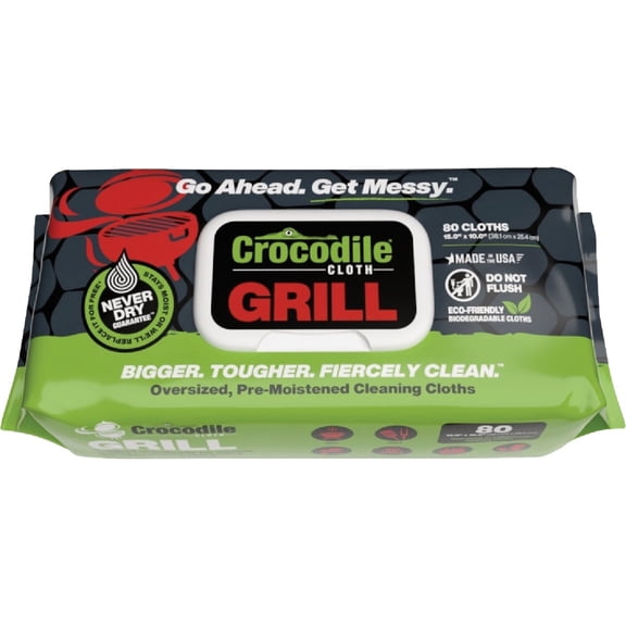 Crocodile Cloth Grill Cleaning Wipes – 80 XL Plant-Based Wipes, 15" x 10"