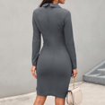 thumbnail image 6 of Modest Dresses for Women Women Solid Turn Down Neck Long Sleeve Casaul Work Formal Dress Grey, M, 6 of 9