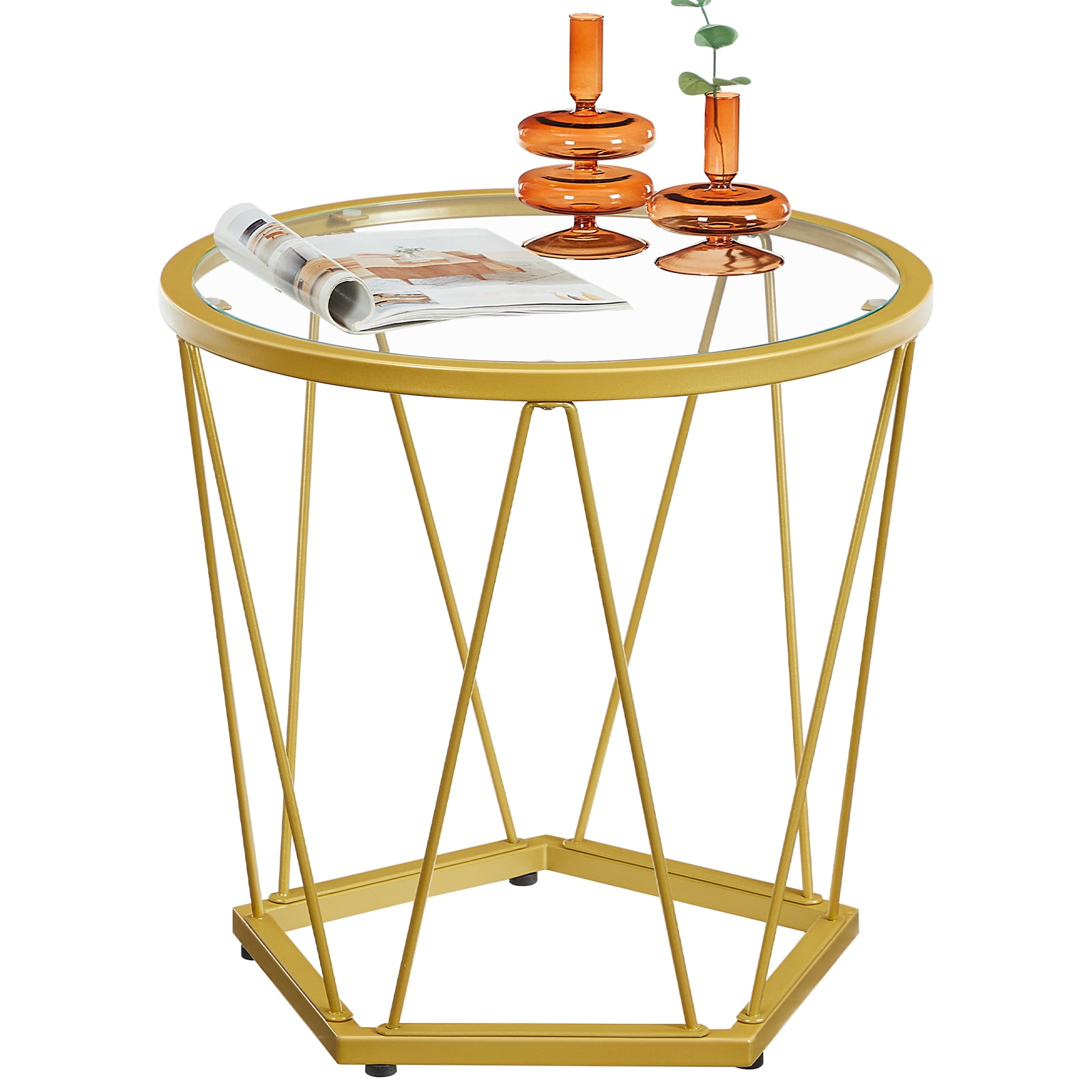 HOOBRO Round Coffee Table Set of 2 Gold End Table Modern Tempered Glass Living Room Bedroom Balcony Yard GD79BZ01