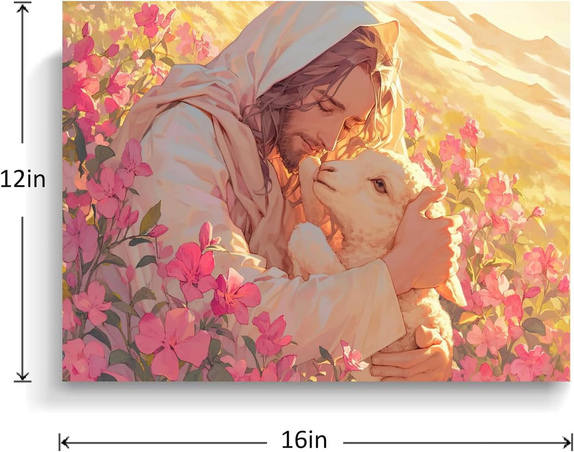 Jesus and Lost Lamb Canvas Wall Art Jesus Found the Lost Sheep in