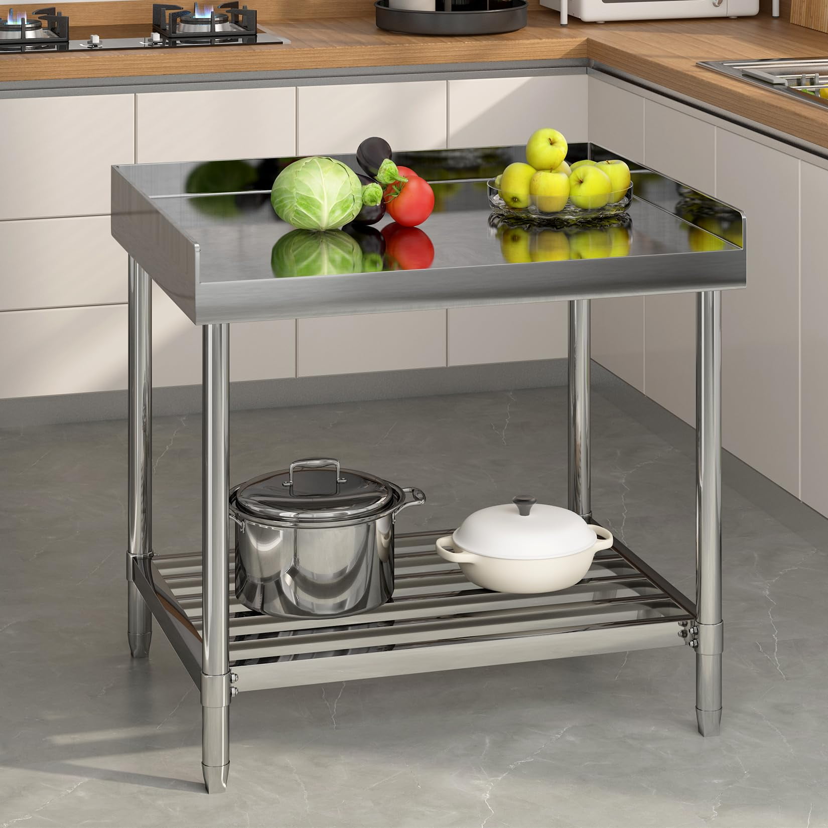Folding Commercial Prep Table, 30"x36" NSF Stainless Steel Worktable with Backsplash & Adjustable Shelf, Heavy Duty for Kitchen, Restaurant, or Catering