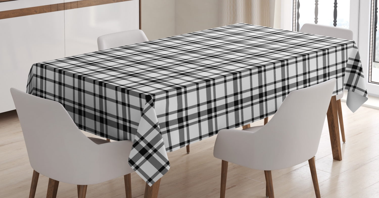 Plaid Tablecloth, Black and White Tartan Pattern Graphic Grid Art
