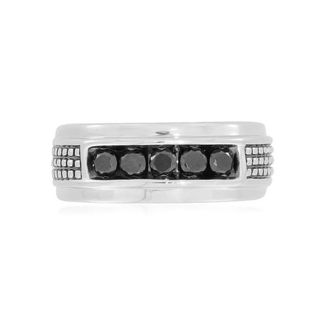 SilveRado&trade; for Mens 5/8 Carat T.W. Black Diamond Sterling Silver Textured Band Ring for Men