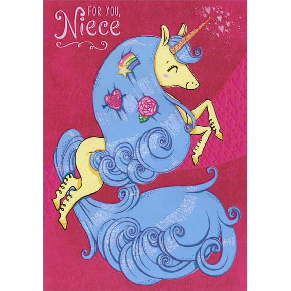 Designer Greetings Unicorn with Blue Mane: Niece Juvenile Valentine's Day Card