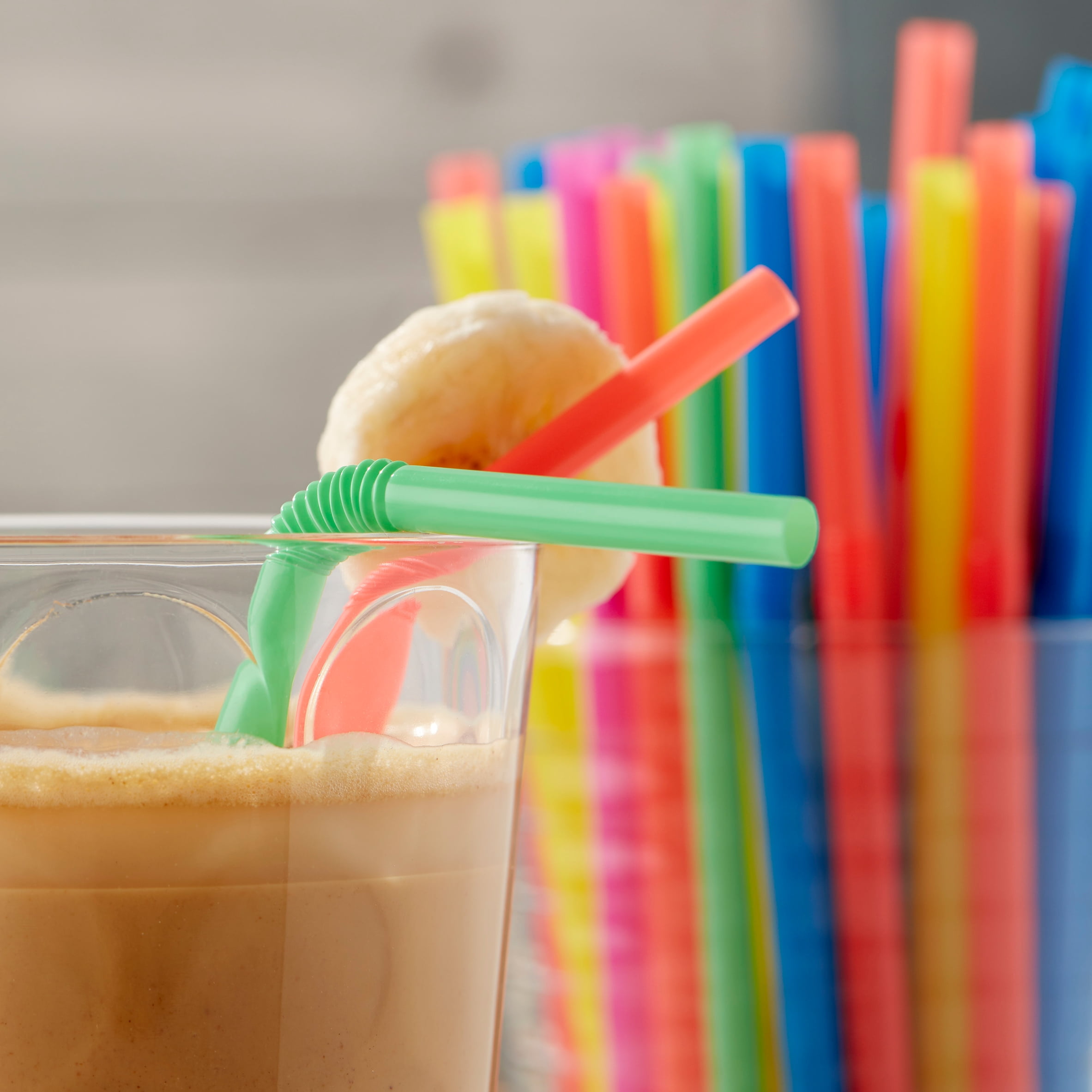 Great Value Plastic Flexible Straws, Neon Colors, 100 Count