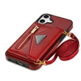 thumbnail image 2 of Feishell Fit for Apple iPhone 16 Plus Case with Adjustable Shoulder Strap,Luxury Premium PU Leather Back Magnetic Buckle Flip Card Pocket Zipper Wallet Crossbody Phone Case,Red, 2 of 10