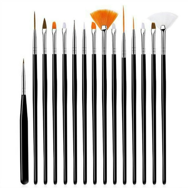 Jumpingount 15 piezas Nail Art Brush Toenail Nail Dotting Pen para principiantes Pintura Manicura Salón profesional Regalos Pinceles de maquillaje y herramientas Negro