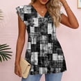 thumbnail image 4 of Kixjoy V Neck Tops for Women Lounge Ruffle Short Sleeve Babydoll Top Trendy Loose Vacation Blouse Cozy Summer Basic Women's Clothing, Black M, 4 of 6
