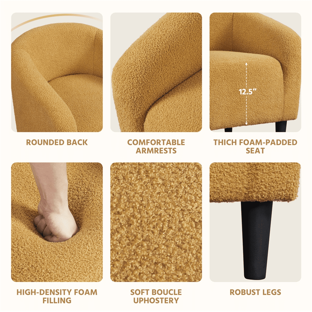 Renwick Set of 2 Boucle Upholstered Club Chair, Mustard Yellow