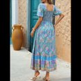 thumbnail image 4 of Vestido Informal, Fluido, con Estampado Floral Bohemio, de Corta y Corte Escalonado para Mujer (Verano 2025) Azul M, 4 of 9