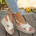 thumbnail image 4 of Dakaela Womens Slingback Wedge Sandals Criss Cross Strap Platform Wedges Espadrille Dressy Summer Beach Vacation Walking Shoes White 9.5, 4 of 9