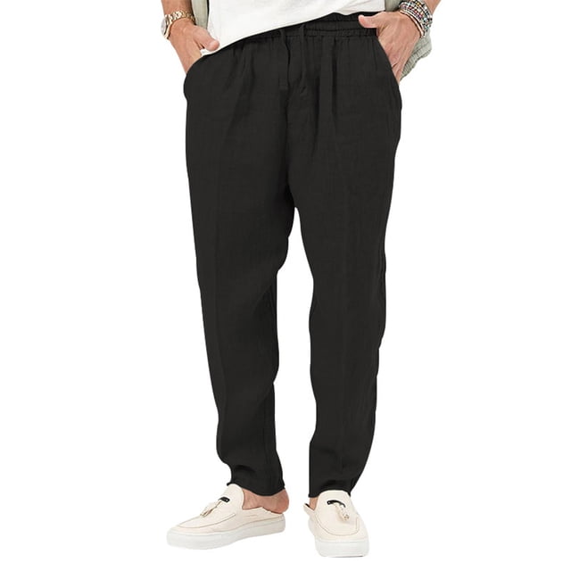 Innerwin Trousers Drawstring Men Bottoms Holiday High Waist Lightweight Summer Pants Black S