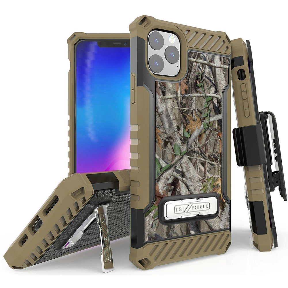 Case with Clip for iPhone 11 Pro, Autumn Camo Tree Leaf Real Woods TriShield [Military Grade