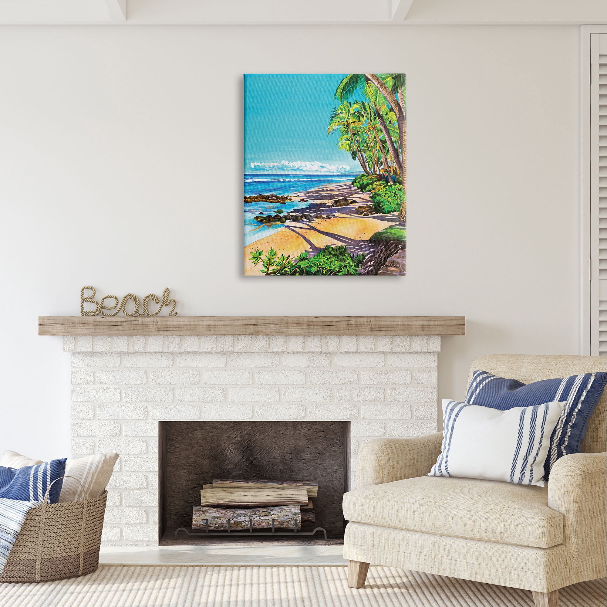Stupell Industries Tropical Shore Landscape Nature Painting Gallery Wrapped Canvas Print Wall Art, 30 x 40