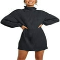 thumbnail image 1 of Femmes Col Roulé Manches Longues Lanterne Décontracté en Vrac Pull Robe Doux Robes d'Hiver Pull, Noir, L, 1 of 7
