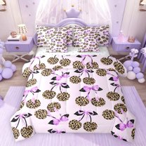 Feelyou Leopard Print Cherry Bedding Comforter Set 7pcs, Purple Bow-tie Full Bedding Set