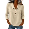 thumbnail image 3 of Summer Sales Womens Summer Tops Loose‑Fit Cotton‑Linen 3/4 Sleeve Lightweight Casual Blouse Oversized Tshirts for Women Under 12$, 3 of 6