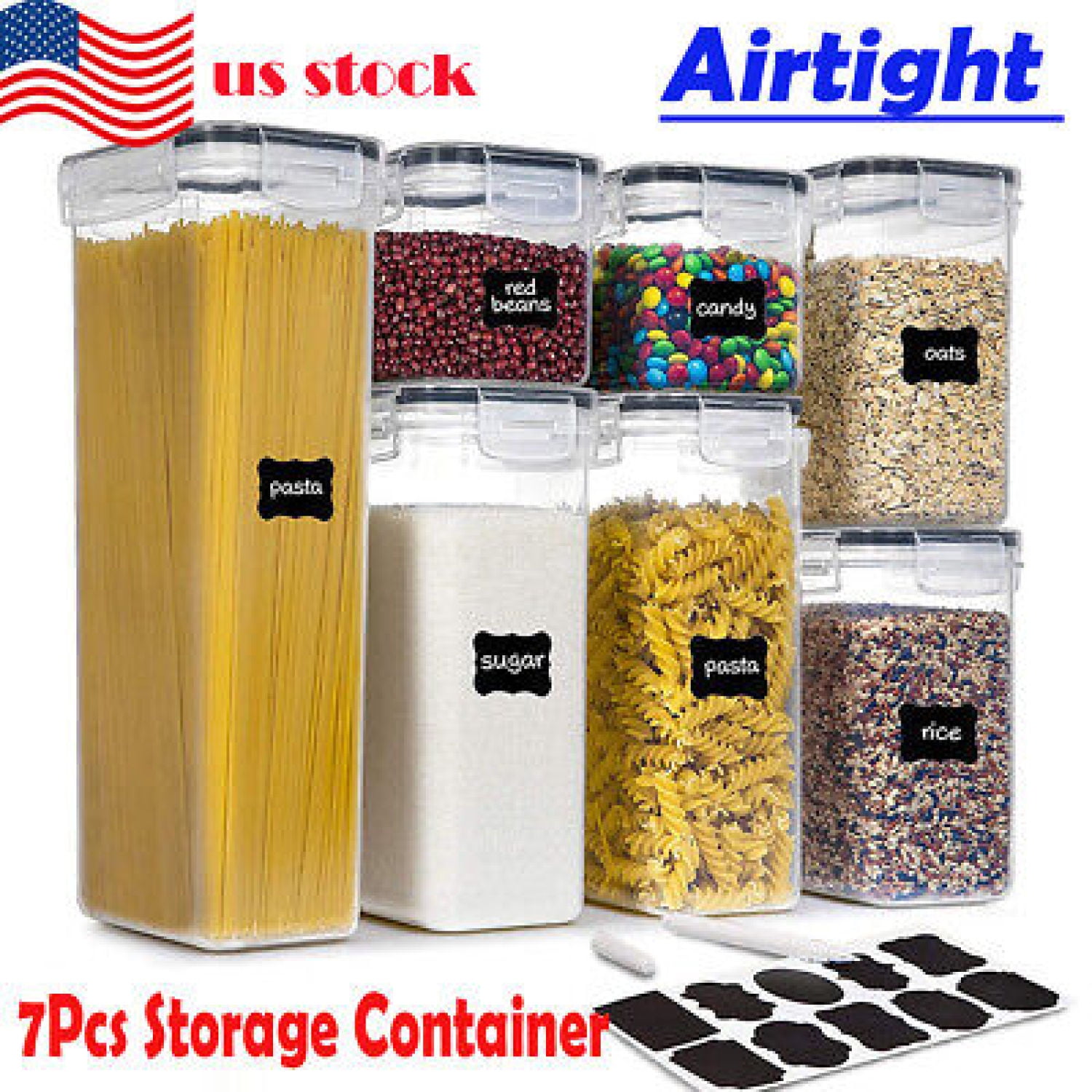 7 pc Airtight Food Storage Containers w/ Lids (7 Container Set) Dry