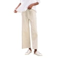 thumbnail image 1 of Women's Linen High Waist Wide Leg Work Pants - Lace-Up, Belt Pocket for Work, 1 of 8