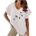 thumbnail image 1 of Birdeem Blouses pour Femmes T-Shirt Décontracté Imprimé Col en V Manches Courtes, 1 of 12